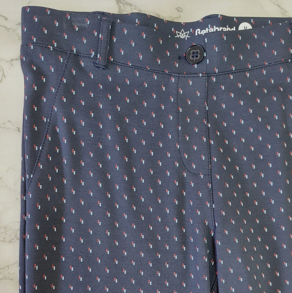 Betabrand Navy Geometric Print Yoga Dress Pants, Size M Long - Picture 5 of 9
